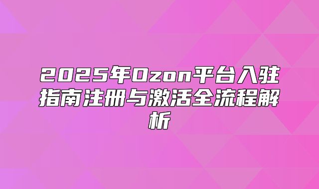 2025年Ozon平台入驻指南注册与激活全流程解析