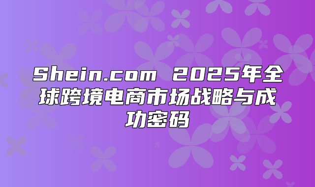 Shein.com 2025年全球跨境电商市场战略与成功密码