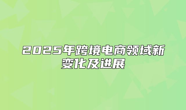 2025年跨境电商领域新变化及进展