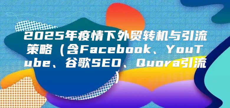 2025年疫情下外贸转机与引流策略含Facebook、YouTube、谷歌SEO、Quora引流