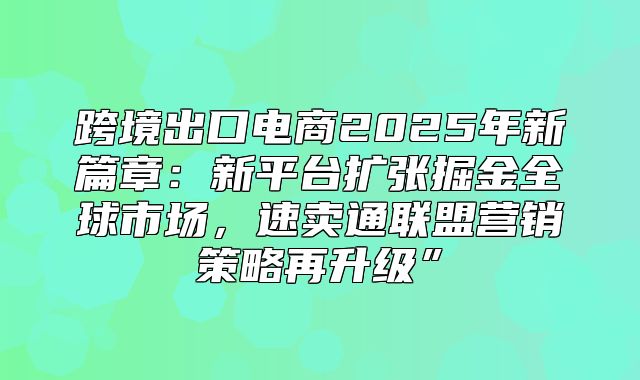 跨境出口电商2025年新篇章：新平台扩张掘金全球市场，速卖通联盟营销策略再升级”