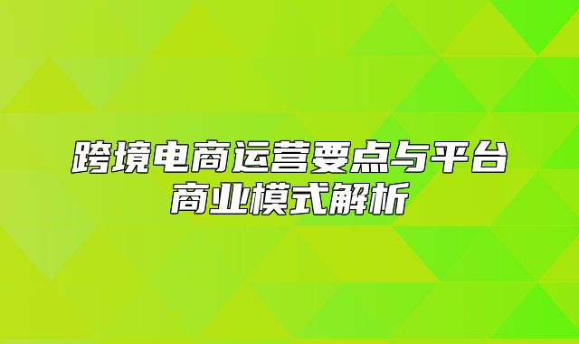 跨境电商运营要点与平台商业模式解析
