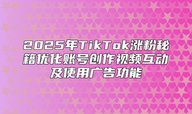 2025年TikTok涨粉秘籍优化账号创作视频互动及使用广告功能