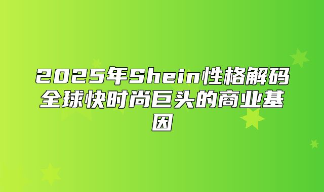 2025年Shein性格解码全球快时尚巨头的商业基因