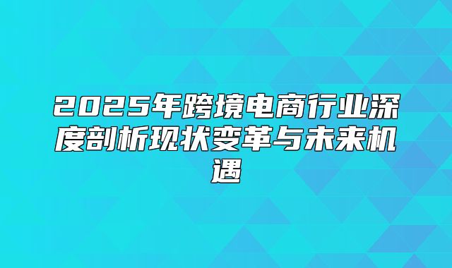 2025年跨境电商行业深度剖析现状变革与未来机遇