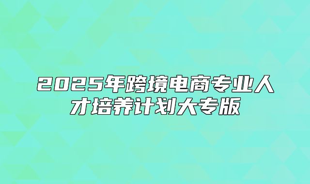 2025年跨境电商专业人才培养计划大专版
