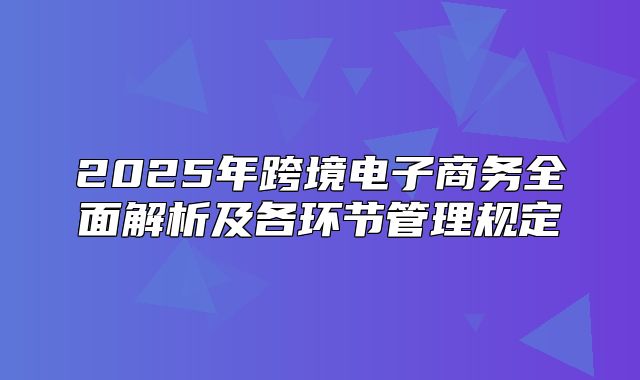 2025年跨境电子商务全面解析及各环节管理规定