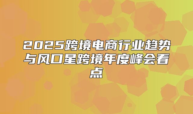 2025跨境电商行业趋势与风口星跨境年度峰会看点