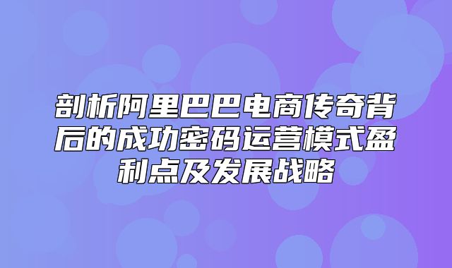 剖析阿里巴巴电商传奇背后的成功密码运营模式盈利点及发展战略