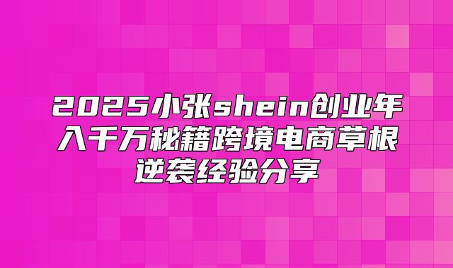 2025小张shein创业年入千万秘籍跨境电商草根逆袭经验分享