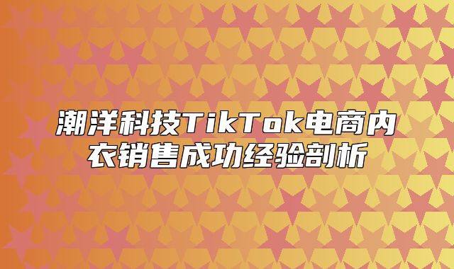 潮洋科技TikTok电商内衣销售成功经验剖析