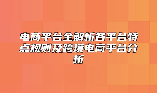 电商平台全解析各平台特点规则及跨境电商平台分析