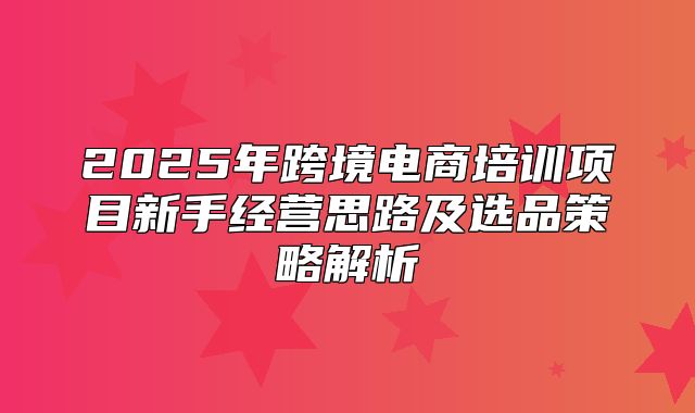 2025年跨境电商培训项目新手经营思路及选品策略解析