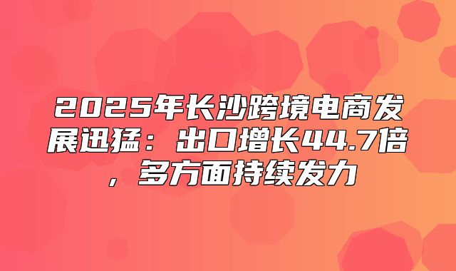 2025年长沙跨境电商发展迅猛：出口增长44.7倍，多方面持续发力