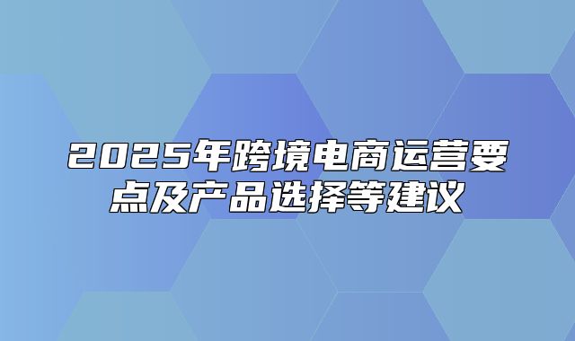 2025年跨境电商运营要点及产品选择等建议