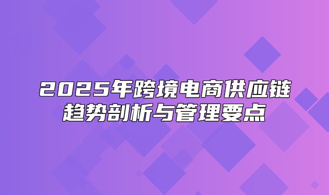 2025年跨境电商供应链趋势剖析与管理要点