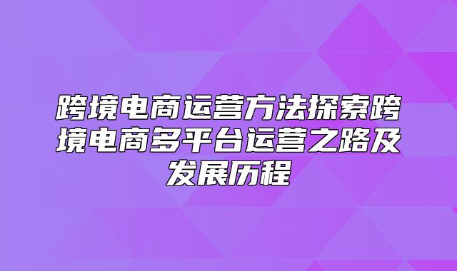 跨境电商运营方法探索跨境电商多平台运营之路及发展历程