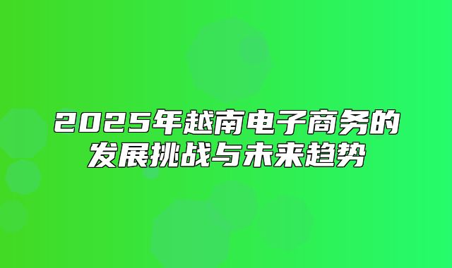 2025年越南电子商务的发展挑战与未来趋势