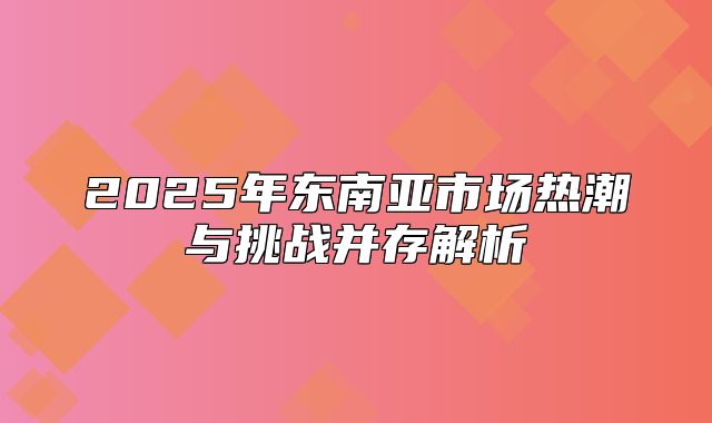 2025年东南亚市场热潮与挑战并存解析