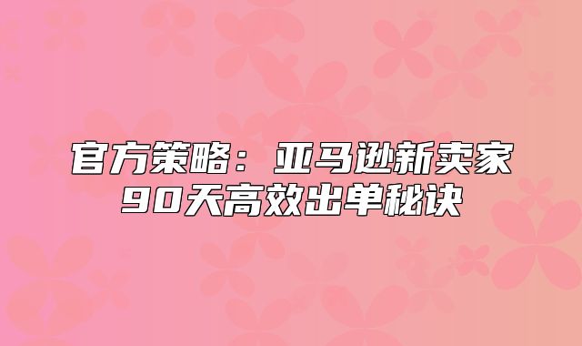 官方策略：亚马逊新卖家90天高效出单秘诀