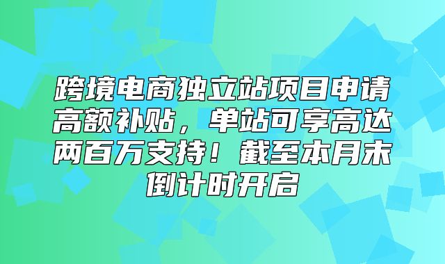 跨境电商独立站项目申请高额补贴，单站可享高达两百万支持！截至本月末倒计时开启