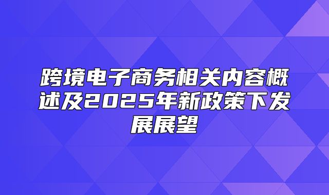 跨境电子商务相关内容概述及2025年新政策下发展展望