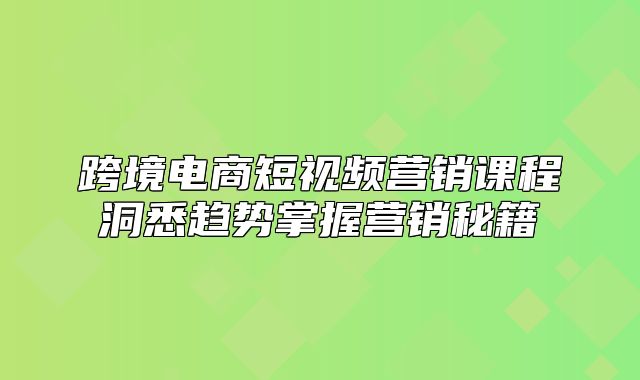跨境电商短视频营销课程洞悉趋势掌握营销秘籍