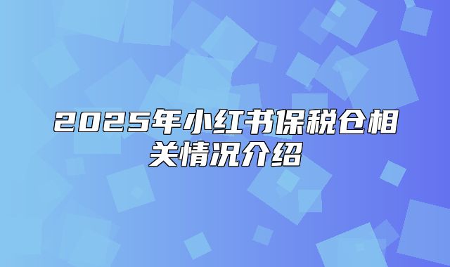 2025年小红书保税仓相关情况介绍