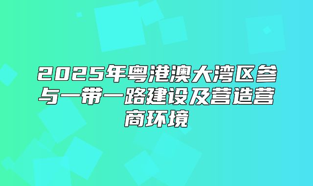 2025年粤港澳大湾区参与一带一路建设及营造营商环境