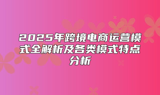2025年跨境电商运营模式全解析及各类模式特点分析