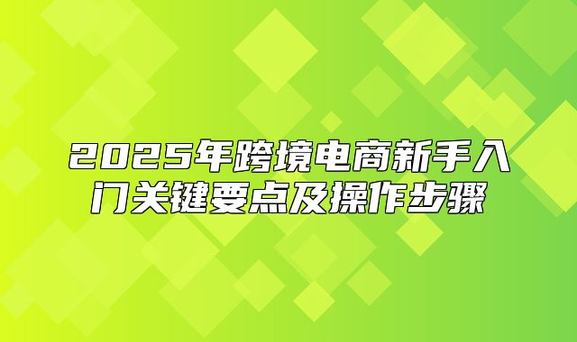 2025年跨境电商新手入门关键要点及操作步骤
