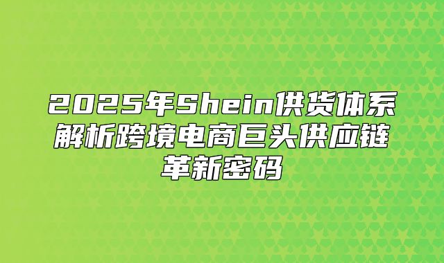 2025年Shein供货体系解析跨境电商巨头供应链革新密码