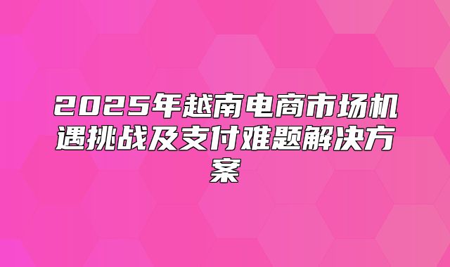 2025年越南电商市场机遇挑战及支付难题解决方案