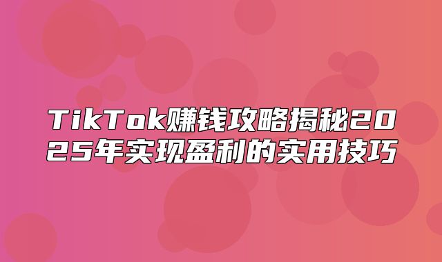 TikTok赚钱攻略揭秘2025年实现盈利的实用技巧
