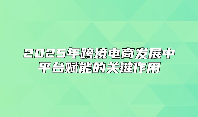 2025年跨境电商发展中平台赋能的关键作用