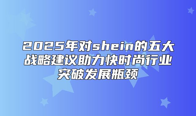 2025年对shein的五大战略建议助力快时尚行业突破发展瓶颈
