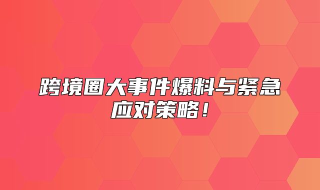跨境圈大事件爆料与紧急应对策略！