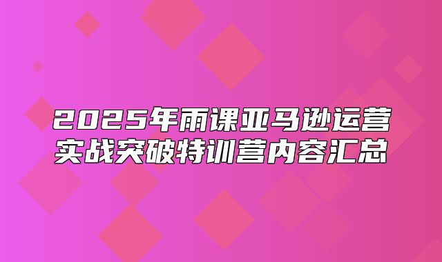 2025年雨课亚马逊运营实战突破特训营内容汇总