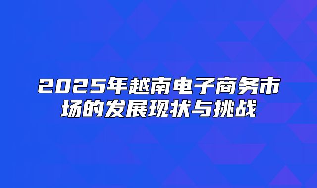 2025年越南电子商务市场的发展现状与挑战