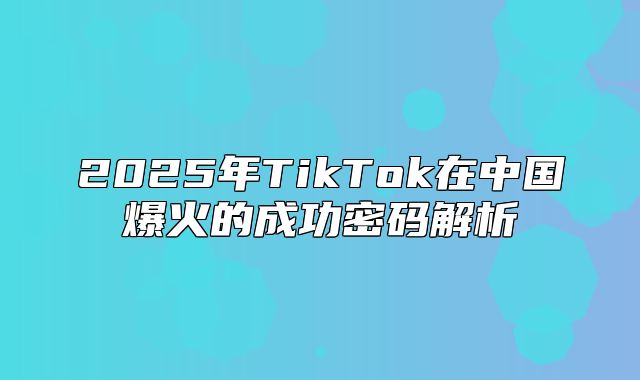 2025年TikTok在中国爆火的成功密码解析