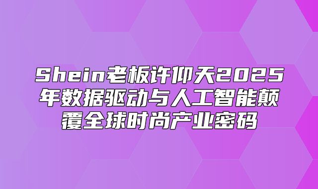Shein老板许仰天2025年数据驱动与人工智能颠覆全球时尚产业密码