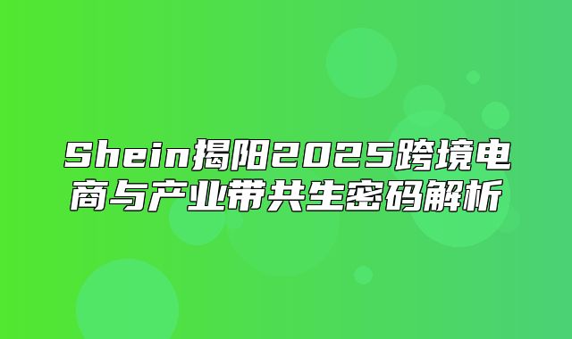 Shein揭阳2025跨境电商与产业带共生密码解析