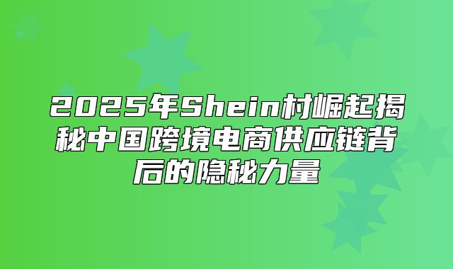 2025年Shein村崛起揭秘中国跨境电商供应链背后的隐秘力量