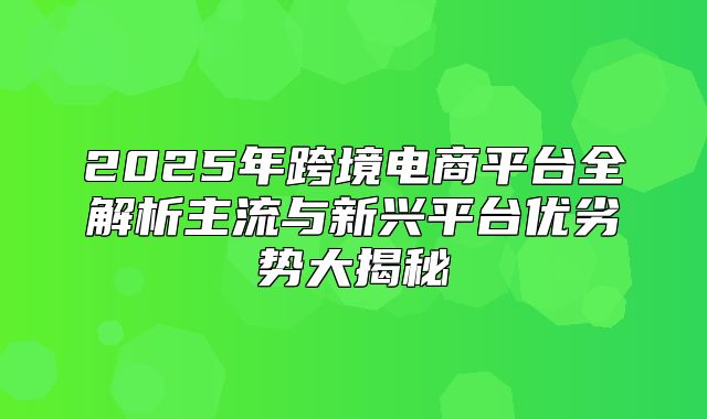 2025年跨境电商平台全解析主流与新兴平台优劣势大揭秘
