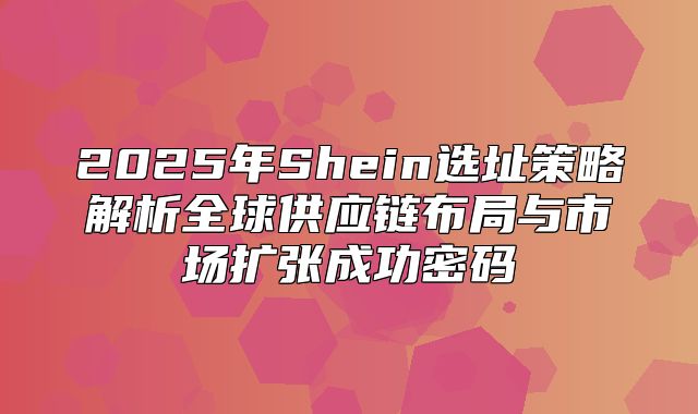 2025年Shein选址策略解析全球供应链布局与市场扩张成功密码