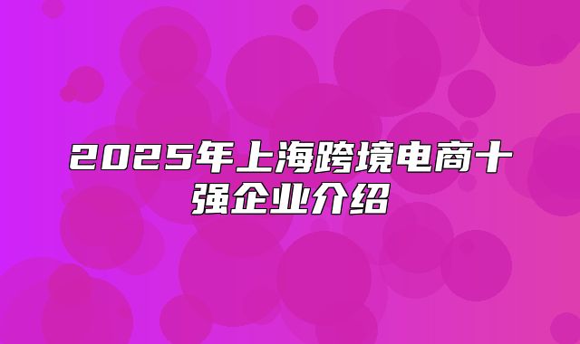 2025年上海跨境电商十强企业介绍