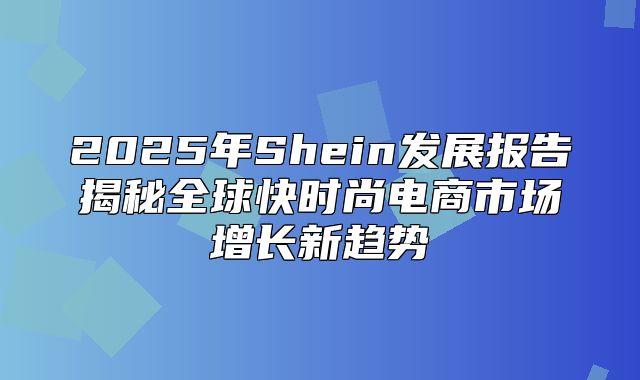 2025年Shein发展报告揭秘全球快时尚电商市场增长新趋势