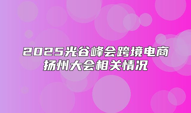 2025光谷峰会跨境电商扬州大会相关情况