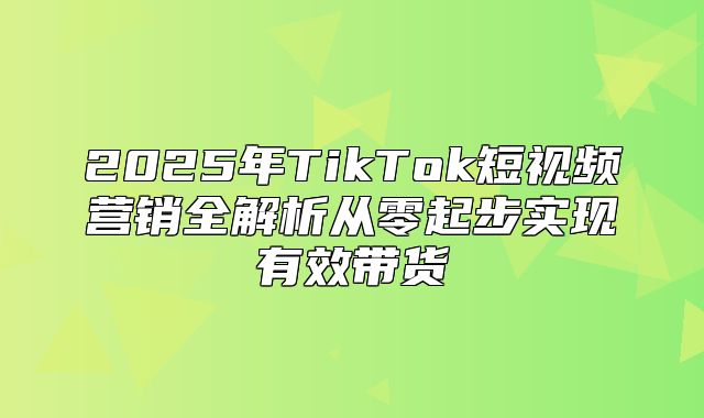 2025年TikTok短视频营销全解析从零起步实现有效带货
