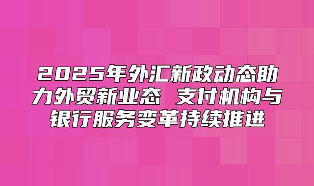 2025年外汇新政动态助力外贸新业态 支付机构与银行服务变革持续推进
